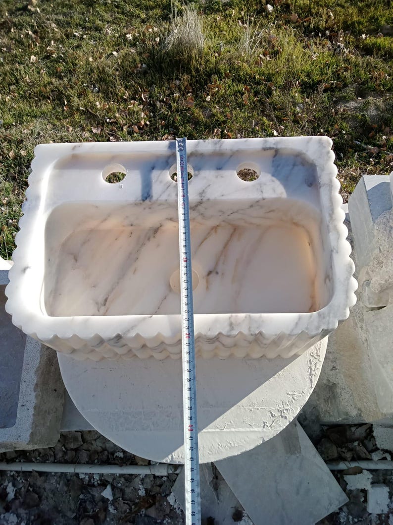 Calacatta Viola Marble Sink with Backsplash, Hand Carved Luxury Stone Basin, Custom Size Bathroom Vanity Sink, Wall Mount or Vessel