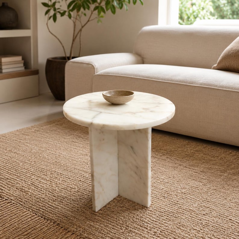 Natural Marble Coffee Table, Luxury Stone Accent Side Table