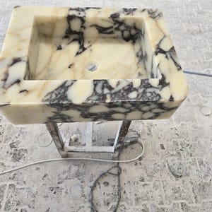 Handmade Calacatta Viola Marble Sink – Custom Wall Mount or Countertop Vanity Basin – Solid Stone Bathroom Sink, Unique Italian Marble Washbasin