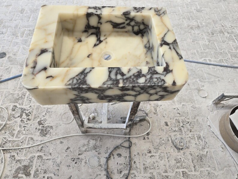 Handmade Calacatta Viola Marble Sink – Custom Wall Mount or Countertop Vanity Basin – Solid Stone Bathroom Sink, Unique Italian Marble Washbasin
