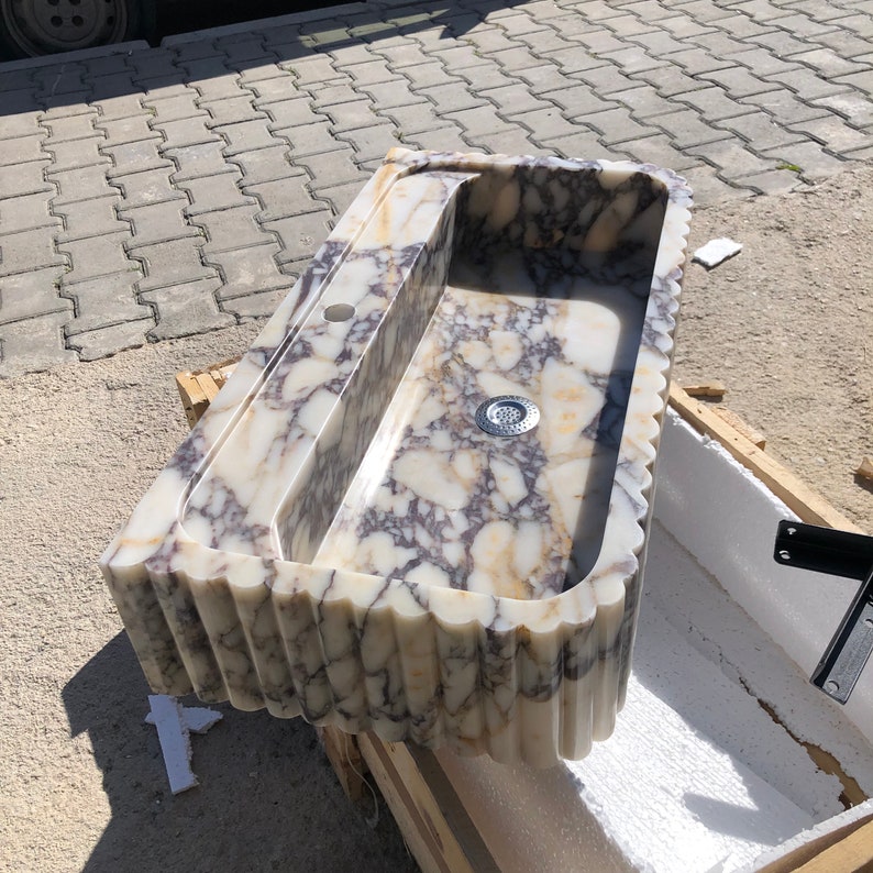 Calacatta Viola Marble Sink, Stone Sink, Hand Carved Sink, Marble Sink, Round Corner, Wall Sink, Special Order Sink, Handmade Sink Vanity
