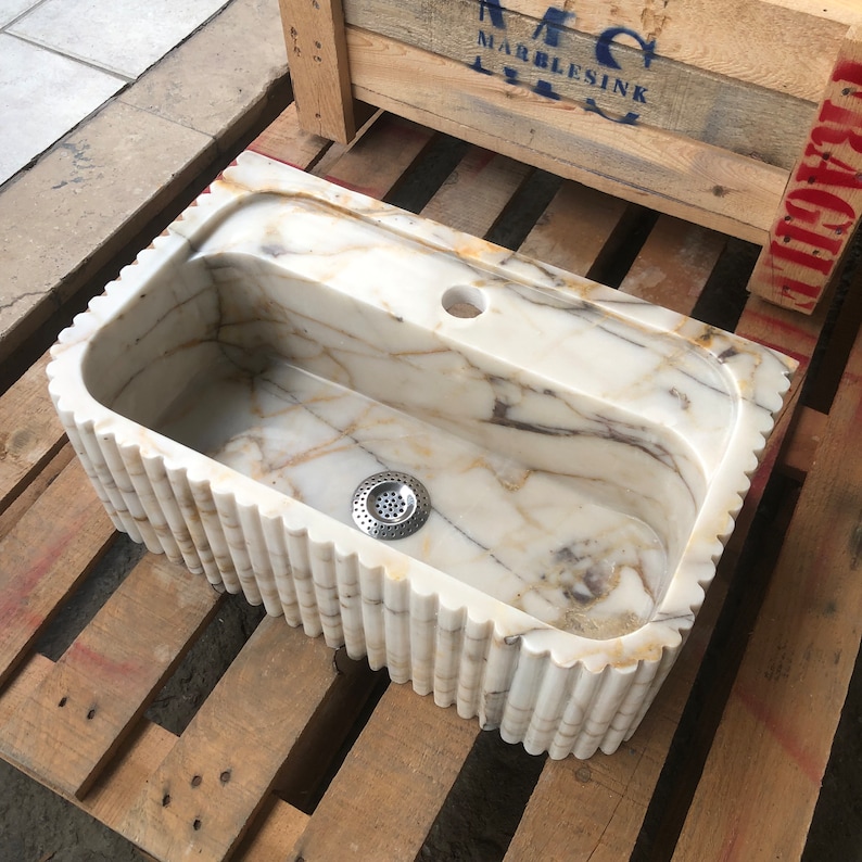 Elegant Bathroom Sink Wall Mount Marble Sink Marble Bathroom Sink Powder Room Sink Top Natural Stone Calacatta Marble Sink Custom Vanity