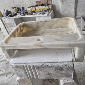 Calacatta Viola Marble Sink Handmade Wall Mounted Bathroom Vanity Basin Luxury