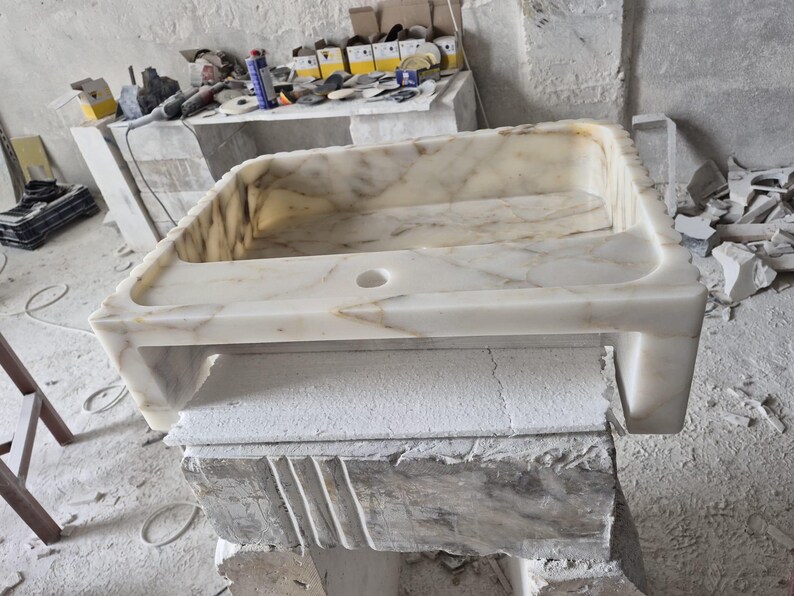 Calacatta Viola Marble Sink Handmade Wall Mounted Bathroom Vanity Basin Luxury