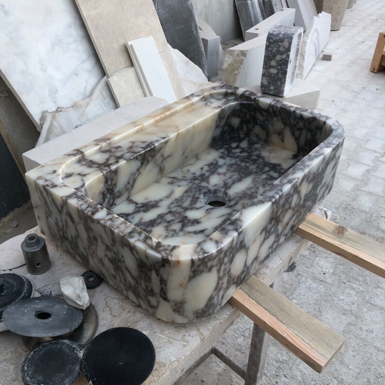Calacatta Viola Marble Sink, Stone Sink, Hand Carved Sink, Marble Sink, Round Corner, Wall Sink, Special Order Sink, Sink Vanity