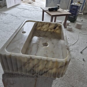 Calacatta Viola Marble Sink Handmade Wall Mounted Bathroom Vanity Basin Luxury