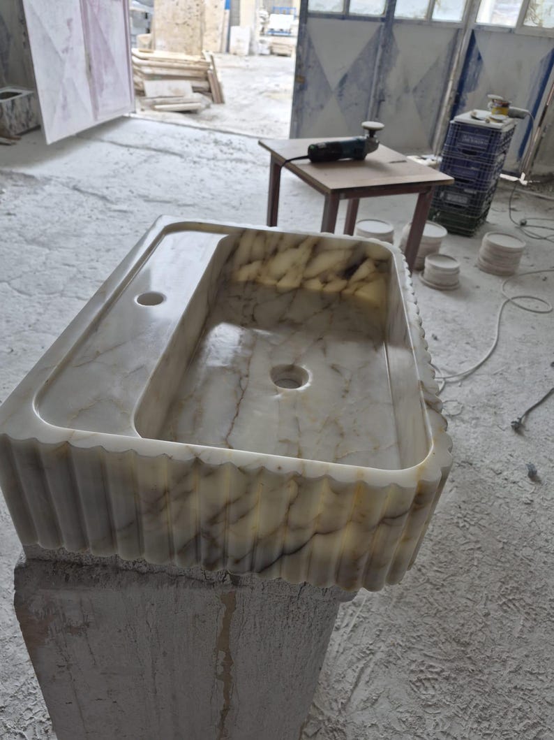 Calacatta Viola Marble Sink Handmade Wall Mounted Bathroom Vanity Basin Luxury