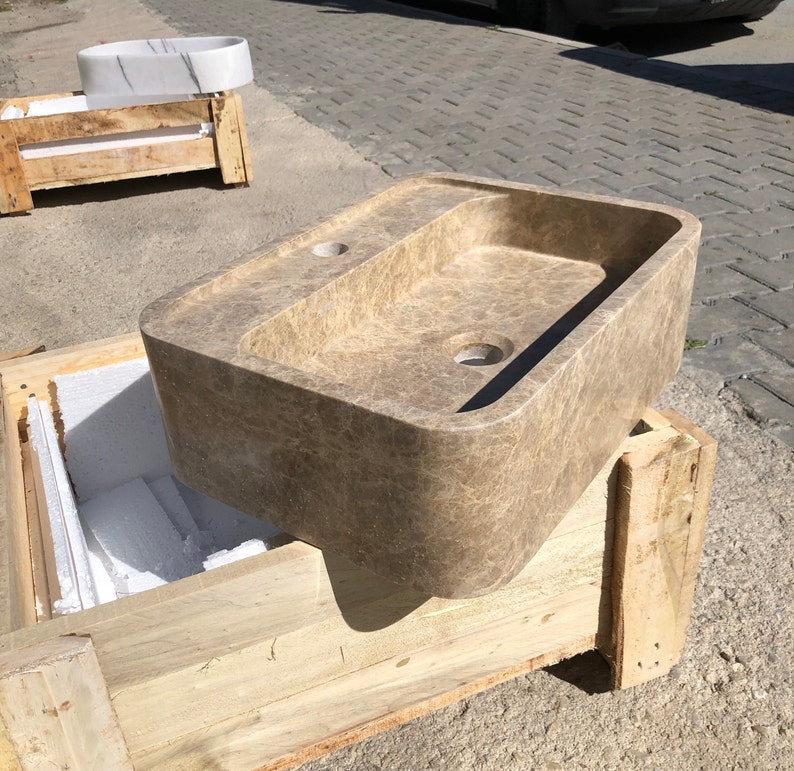 Elegant Bathroom Sink Wall Mount Marble Sink Marble Bathroom Sink Powder Room Sink Top Natural Stone Emperador Marble Sink Custom Vanity