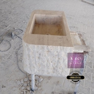 Travertine Rough Chiseled Sink Wall Mount Travertine Sink Marble Bathroom Sink Powder Room Sink Custom Wall Mount Sink with Rough Apron Sink