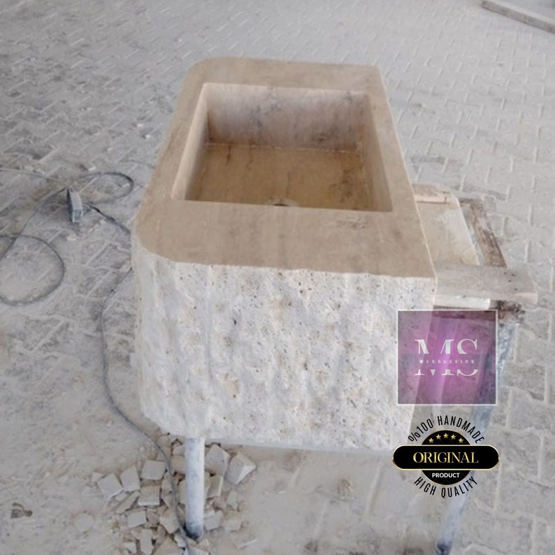Travertine Rough Chiseled Sink Wall Mount Travertine Sink Marble Bathroom Sink Powder Room Sink Custom Wall Mount Sink with Rough Apron Sink