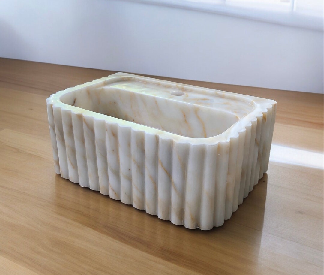 Hand-Carved Calacatta Viola Marble Sink - Customizable Vanity Top, Bathroom, Powder Room, Farmhouse, Wall-Mount, Vessel Sink 18" x 12" x 7"