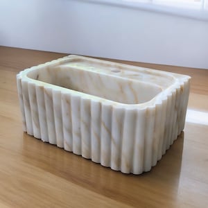 Hand-Carved Calacatta Viola Marble Sink - Customizable Vanity Top, Bathroom, Powder Room, Farmhouse, Wall-Mount, Vessel Sink  18" x 12" x 7" by MarbleSinkCo