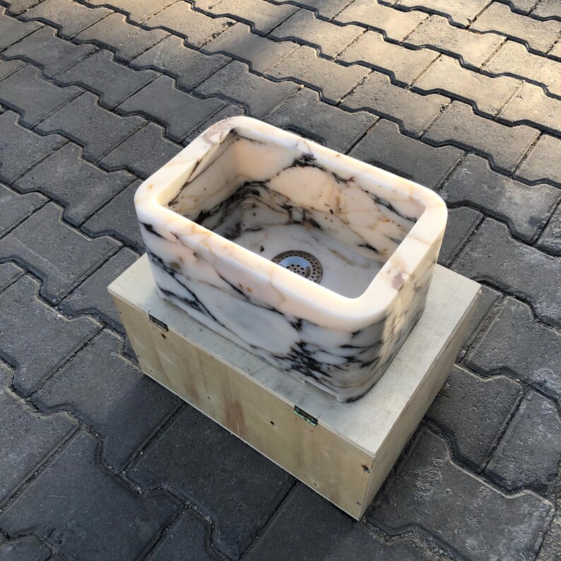 Calacatta Viola Marble Sink, Custom Order Marble Sink, Marble Washbasin, Powder Room sink, Hand Carved Sink, Wall Mounted Sink