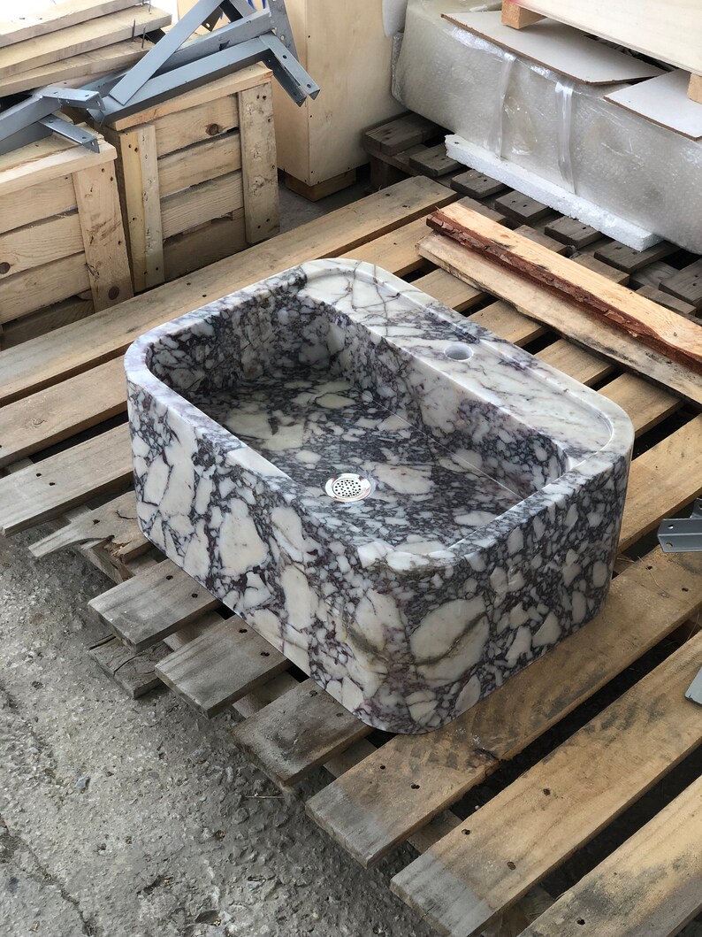 Elegant Bathroom Sink Wall Mount Marble Sink Marble Bathroom Sink Powder Room Sink Top Natural Stone Calacatta Marble Sink Custom Vanity Calacatta Viola Marble Sink: Handcrafted Wall Mount Bathroom Vanity Farmhause Sink