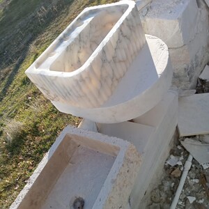 Calacatta Viola Marble Sink with Backsplash, Hand Carved Luxury Stone Basin, Custom Size Bathroom Vanity Sink, Wall Mount or Vessel