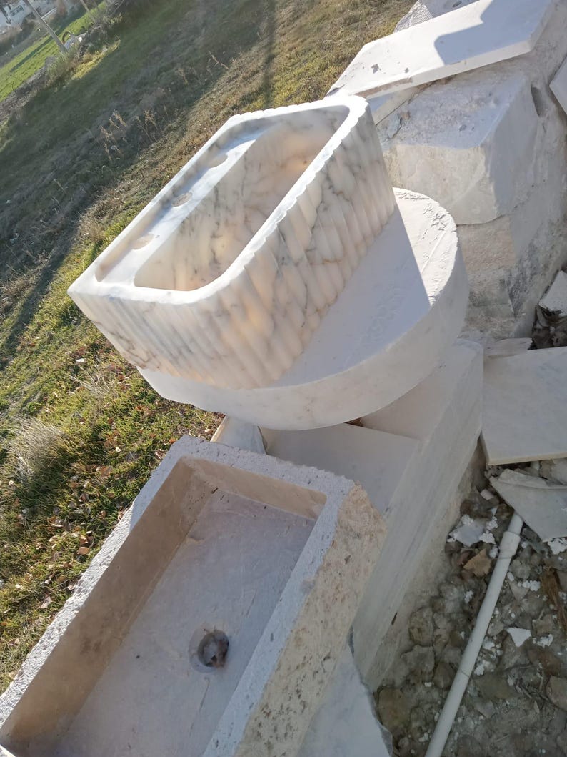 Calacatta Viola Marble Sink with Backsplash, Hand Carved Luxury Stone Basin, Custom Size Bathroom Vanity Sink, Wall Mount or Vessel