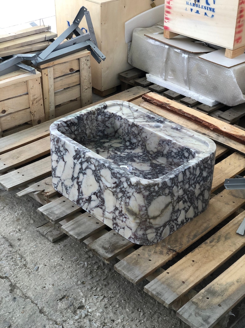 Elegant Bathroom Sink Wall Mount Marble Sink Marble Bathroom Sink Powder Room Sink Top Natural Stone Calacatta Marble Sink Custom Vanity Calacatta Viola Marble Sink: Handcrafted Wall Mount Bathroom Vanity Farmhause Sink