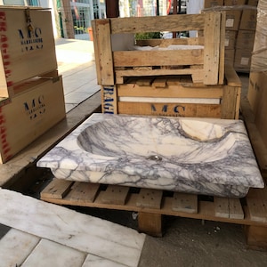 Calacatta Viola Marble Sink, Floating Sink, Marble Sink Vanity, Powder Room Sink, Wall Mounted Sink, Sink Top, Sink for Bathroom, Marble