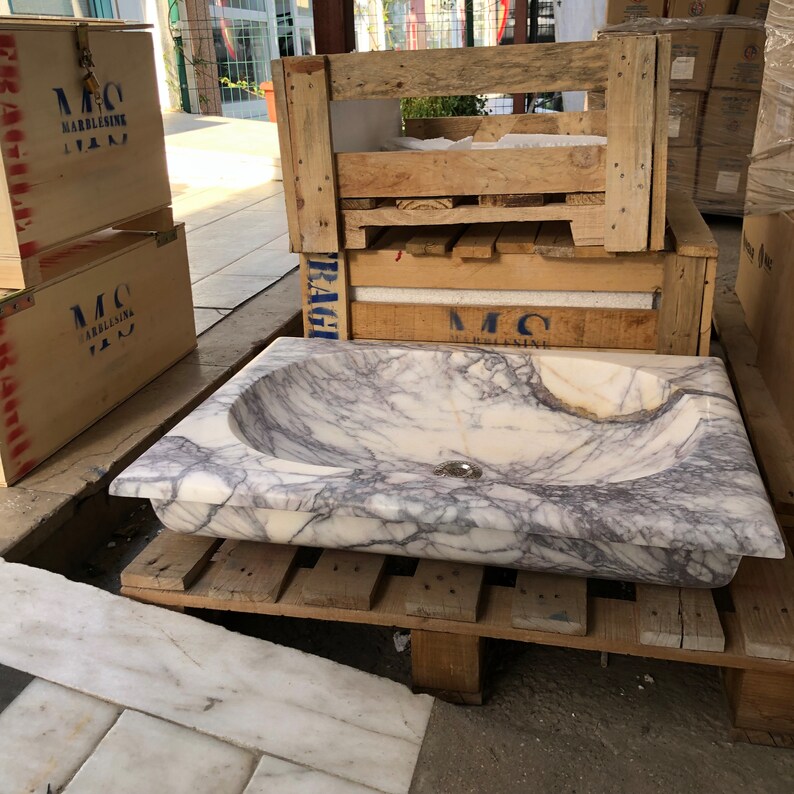 Calacatta Viola Marble Sink, Floating Sink, Marble Sink Vanity, Powder Room Sink, Wall Mounted Sink, Sink Top, Sink for Bathroom, Marble