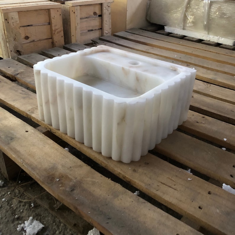 Marble Vessel Sink, Handmade, Small Rectangle Design with or without Faucet Hole, Sleek and Modern Washbasin for Bathroom.