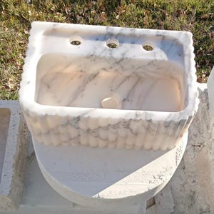 Calacatta Viola Marble Sink with Backsplash, Hand Carved Luxury Stone Basin, Custom Size Bathroom Vanity Sink, Wall Mount or Vessel