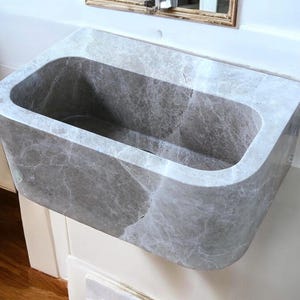 Custom Marble Sink Wall Mounted or Vanity Top Bathroom Sink Hand-Carved Natural Stone Powder Room Sink Emperador Marble  Custom Vanity