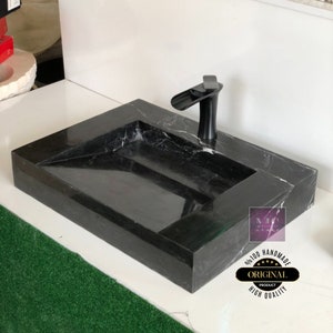 Nero marguina Marble for Bathroom Sink Black Marble Sink Wall Mount Marble Sink  Custom Vanity Top Custom Marble Sink Powder Room Sink