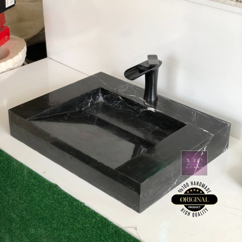 Nero marguina Marble for Bathroom Sink Black Marble Sink Wall Mount Marble Sink  Custom Vanity Top Custom Marble Sink Powder Room Sink