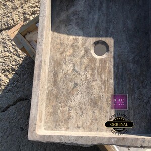 Rustic Travertine Wall Mount Sink – Natural Stone Vessel Sink – Hand-Carved Rectangle Bathroom Vanity – Modern Minimalist Basin