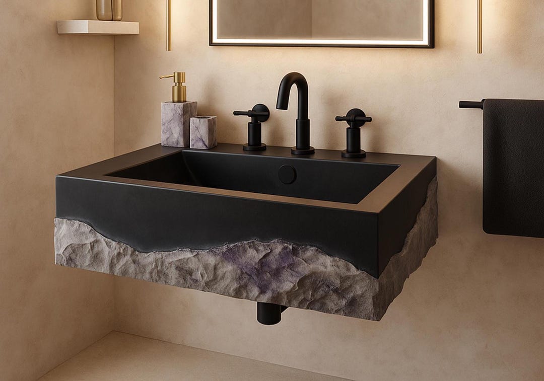 Handcrafted Black Marble Sink: Rectangular Carved Basin, Luxury Bathroom