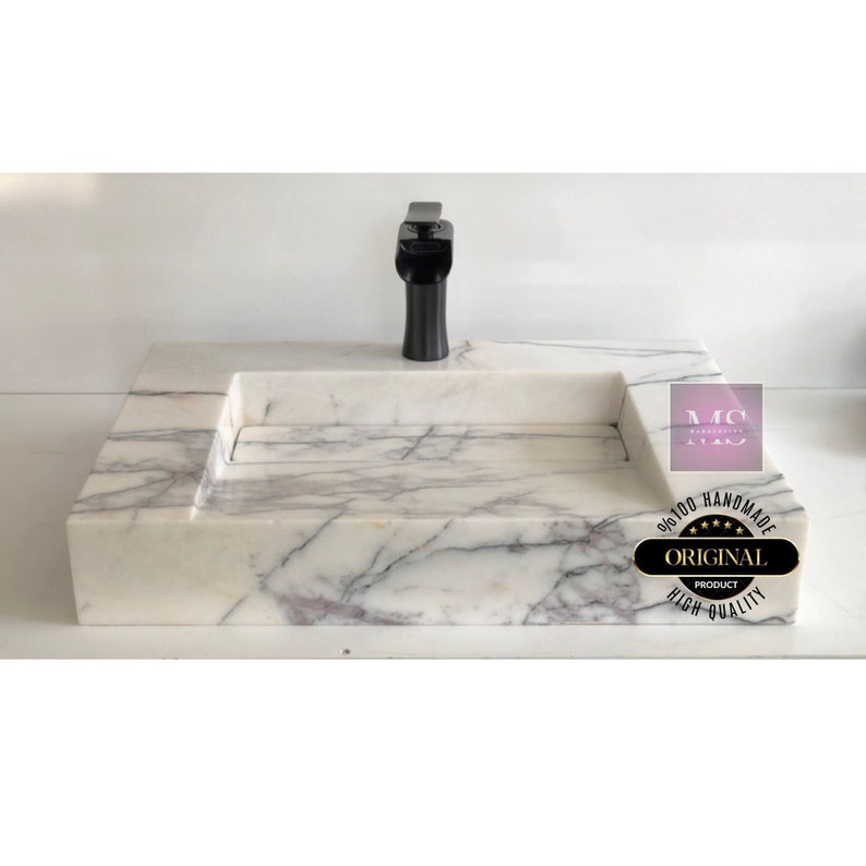Customizable White Marble Sink – Handcrafted Elegance for Luxurious Bathrooms Handmade Carrara Marble Wall-Mounted Sink: Bespoke Luxury Bathroom Vanity