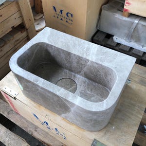 Custom Marble Sink Wall Mounted or Vanity Top Bathroom Sink Hand-Carved Natural Stone Powder Room Sink Emperador Marble  Custom Vanity