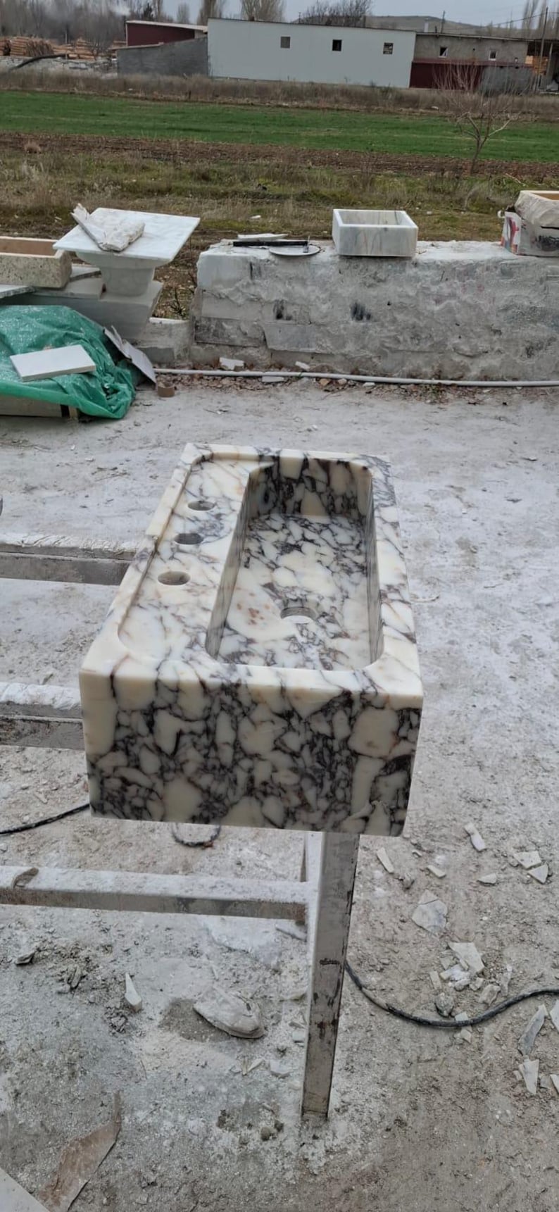 Calacatta Marble Bathroom Sink  Custom Floating Wall Mounted Luxury Basin