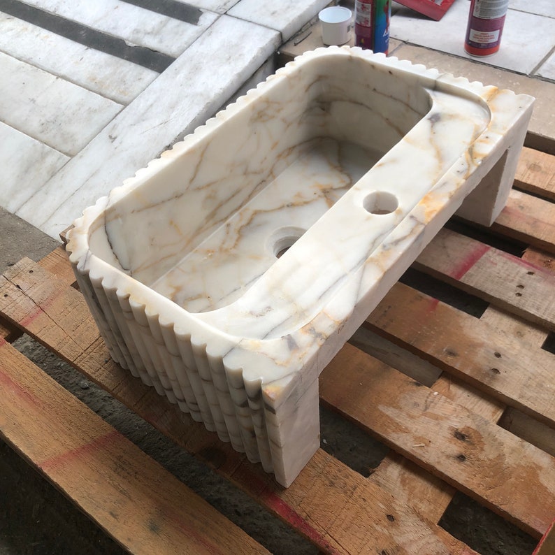 Elegant Bathroom Sink Wall Mount Marble Sink Marble Bathroom Sink Powder Room Sink Top Natural Stone Calacatta Marble Sink Custom Vanity