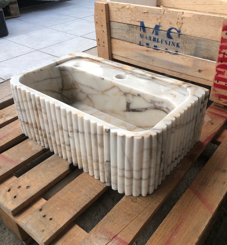Elegant Bathroom Sink Wall Mount Marble Sink Calacatta Marble Sink Custom Vanity