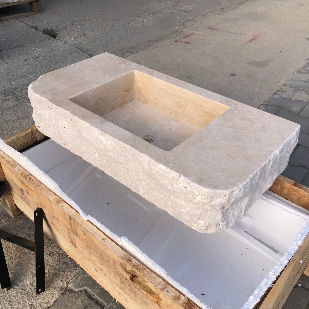 Travertine Sink: Rustic Chiseled Natural Stone Bathroom Vanity