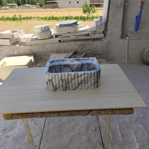 Natural Stone Vessel Bathroom Sink, Chiseled Ojinaga Marble, Vanity Sink