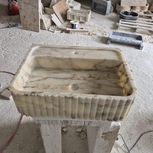 Calacatta Viola Marble Sink Handmade Wall Mounted Bathroom Vanity Basin Luxury