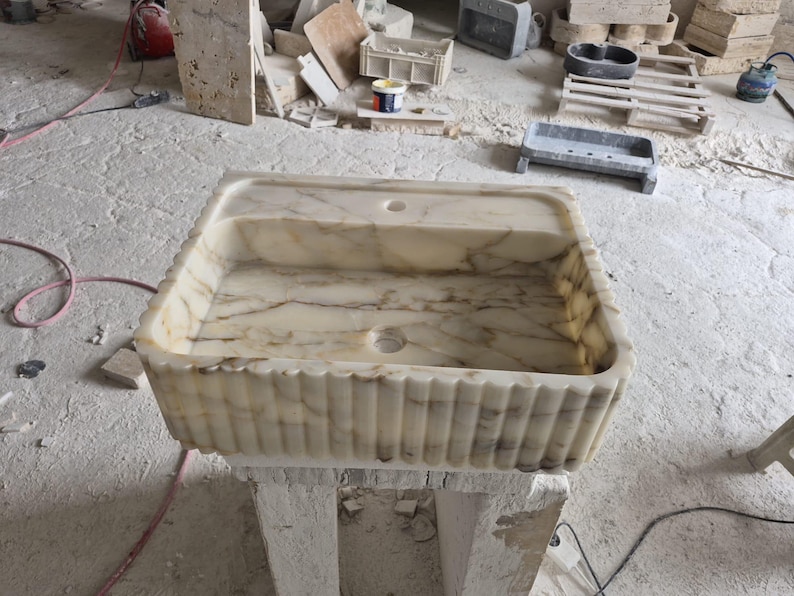 Calacatta Viola Marble Sink Handmade Wall Mounted Bathroom Vanity Basin Luxury