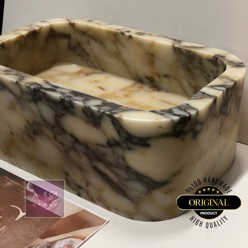 Custom Handcarved Calacatta Viola Marble Sink | Luxury Bathroom Vanity & Vessel Sink | Unique Natural Stone Elegance