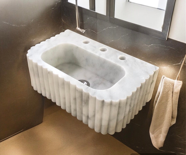 #HandCarvedSink #CarraraMarbleSink #CustomizableVanityTop #CustomizableSink #BathroomSink #PowderRoomSink #FarmhouseSink #RareUniqueItem #WallMountSink #VesselSink #NaturalStoneSink #LuxuryBathroomSink #ElegantBathroomDecor