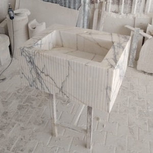 Light Veined White Marble Sink Marble Bathroom Sink Wall Mounted Marble Sink Marble Vanity Top Carrara Sink Powder Room Sink Custom Vanity