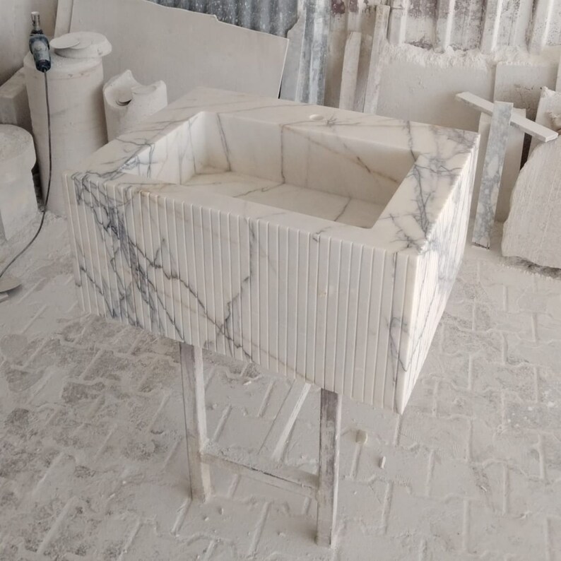 Light Veined White Marble Sink Marble Bathroom Sink Wall Mounted Marble Sink Marble Vanity Top Carrara Sink Powder Room Sink Custom Vanity