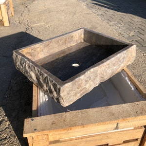 Marble Sink, Natural Stone Sink, Sink For Bathroom, Marble, Sink, Stone Sink, Silver Travertine Thin Edge Rectangular Sink