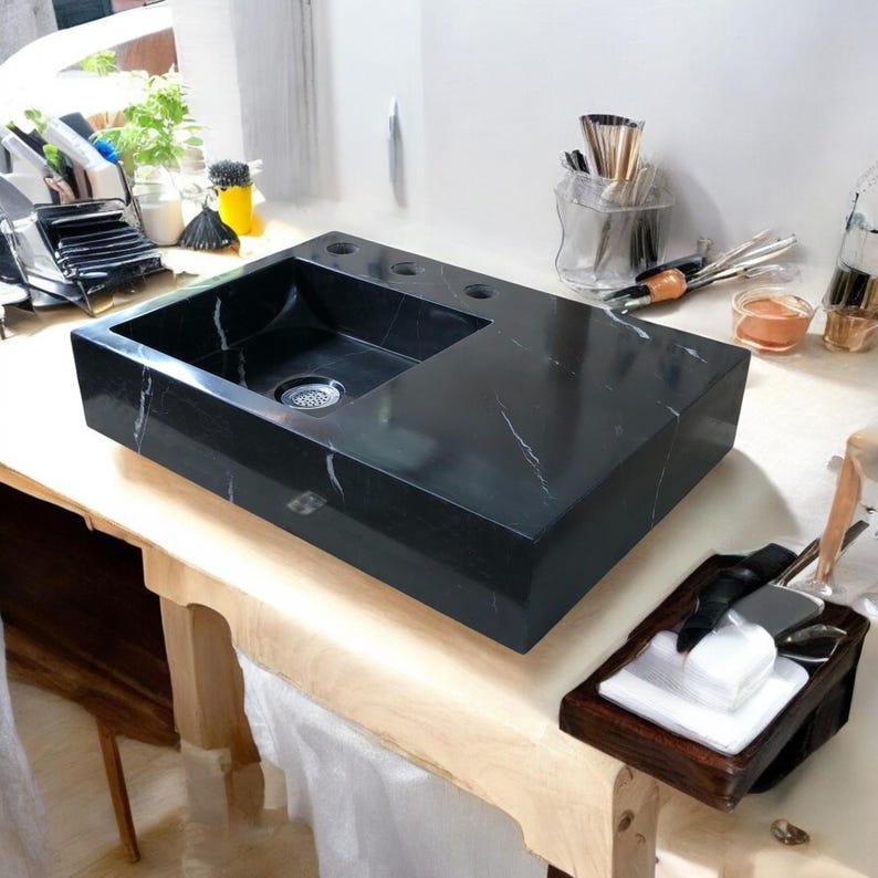 Black Marble Floating Sink | Custom Wall Mounted Luxury Vanity