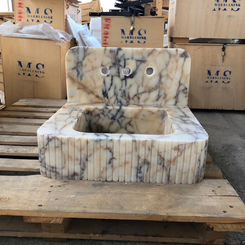 Calacatta Viola Marble Sink, Grooved Front, Hand Carved Sink, Marble Sink, Round Corner, Wall Sink, Special Order Sink, Bathroom Sink Vanity