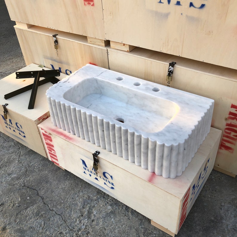 Elegant Bathroom Sink Wall Mount Marble Sink Marble Bathroom Sink Powder Room Sink Top Natural Stone Carrara Marble Sink Custom Vanity