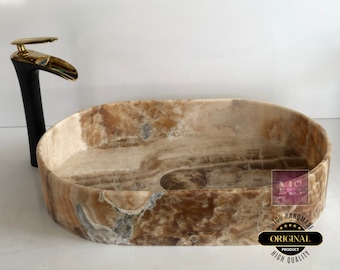 Handcrafted Onyx Marble Vessel Sink: Oval Bathroom Vanity Top
