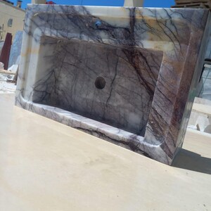 Carrara Marble Sink with Backsplash - Wall Mounted Marble Bathroom Sink, Marble Vanity Top, White Marble Powder Room Sink - Custom Vanity