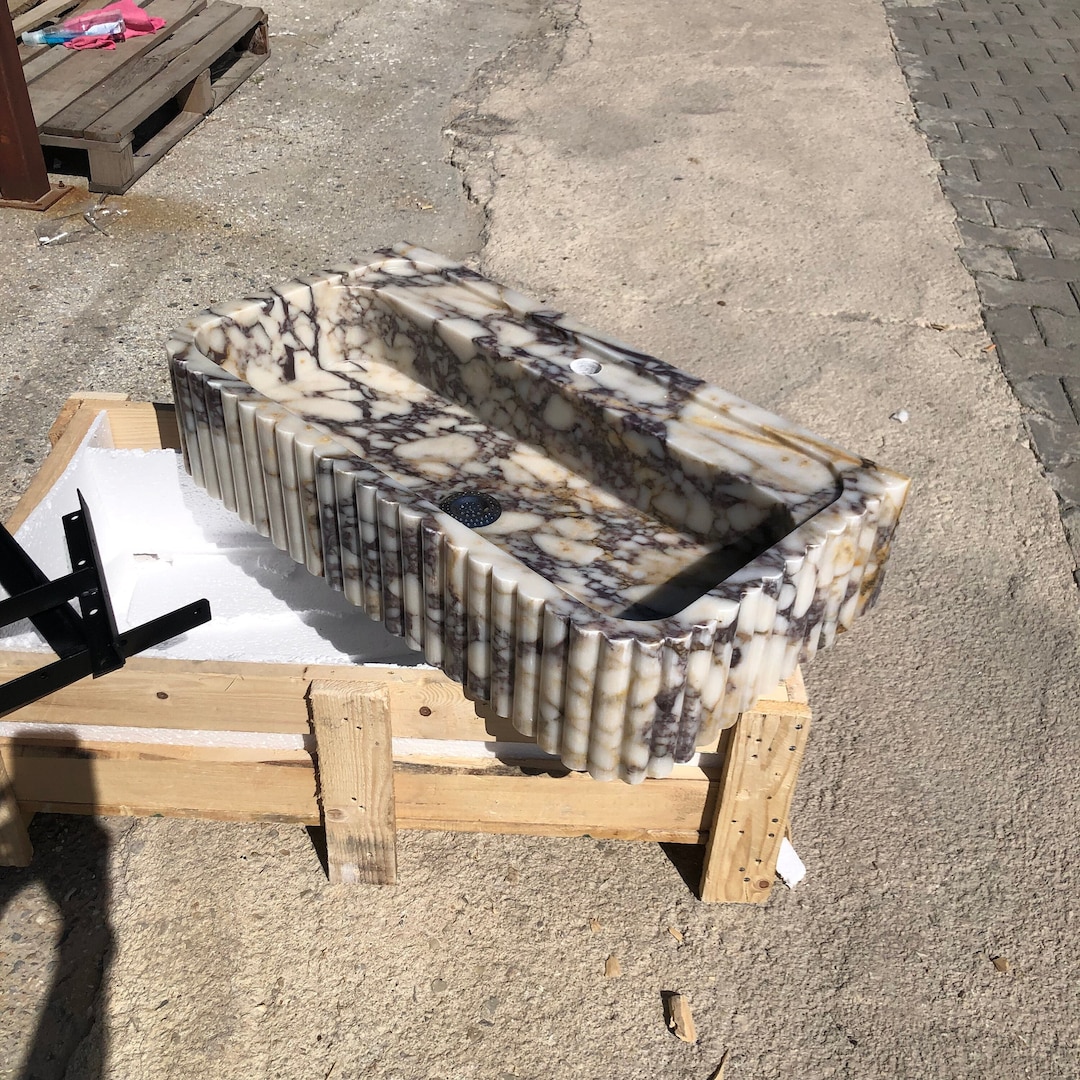 Handmade Calacatta Viola Marble Sink: Stone Vanity, Wall Mount